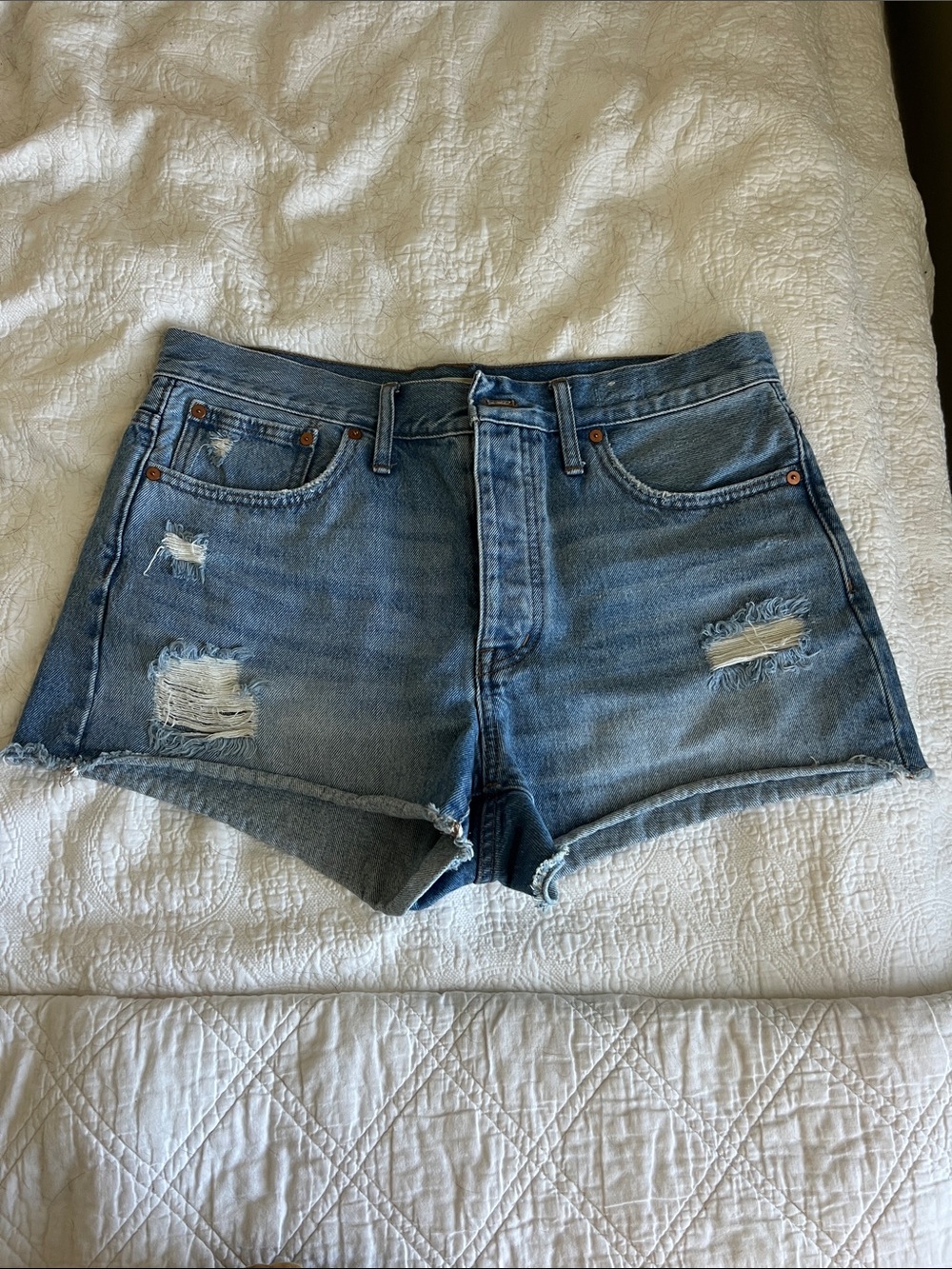 Madewell Distressed Light Blue Denim Jean Shorts